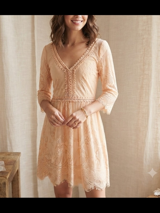 Soieblu Dresses & Skirts - ​Soieblu Peach Lace Dress - NWOT - Size S - Romantic Boho Mini Dress
